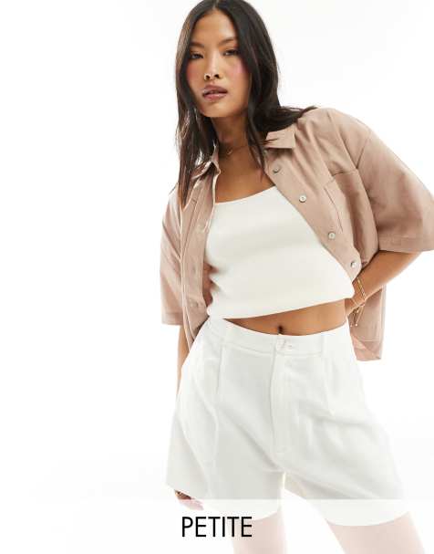 Stradivarius Petite – Gräddvita shorts i linnestil - view 1