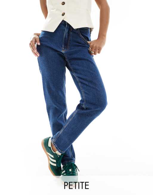 Stradivarius Petite – Granatowe jeansy mom fit o dopasowanym kroju ze stretchem 