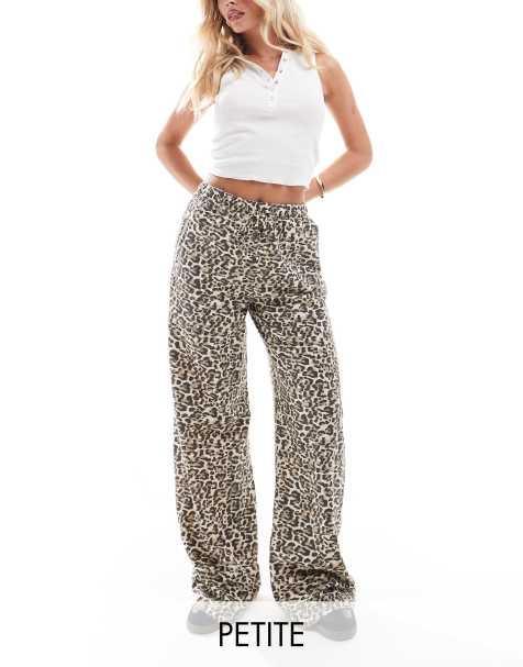 Stradivarius Petite – Hose aus Leinen mit Leopardenprint und Bindegürtel - view 1