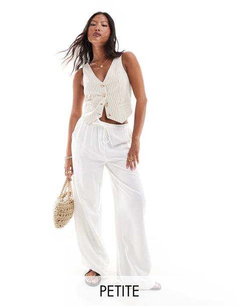 Stradivarius Petite - Hvide pull-on-bukser i hørlook - view 1