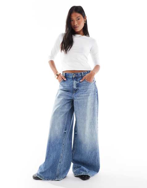 Stradivarius Petite - Jean baggy à taille réglable - Bleu moyen - view 1