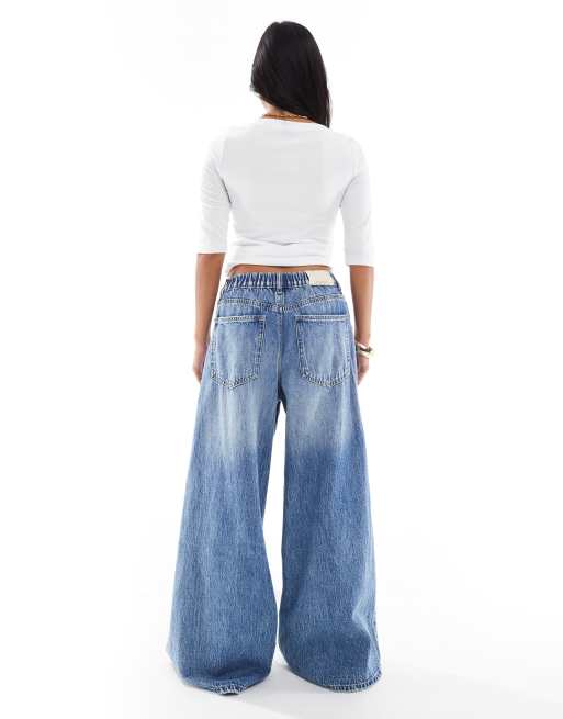 Stradivarius Petite - Jean baggy à taille réglable - Bleu moyen, 2 de 5