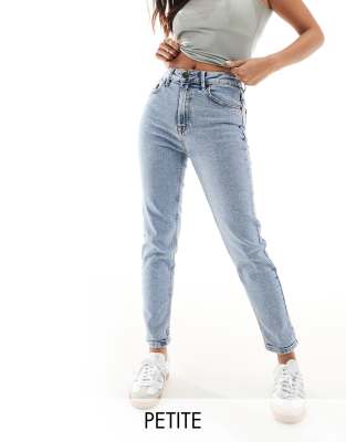 Stradivarius Petite - Jean mom stretch coupe slim - Bleu délavé | ASOS