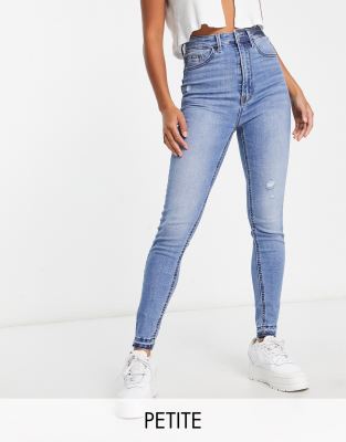 Stradivarius Petite - Jean skinny à taille ultra haute - Bleu moyen | ASOS