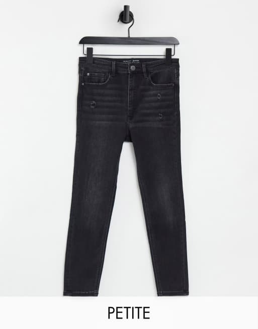 Stradivarius Petite - Jean skinny à taille ultra haute - Noir délavé
