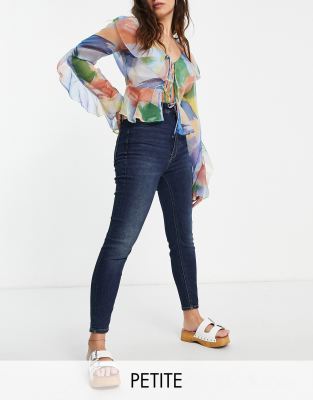 Stradivarius Petite – Jeans in Mittelblau mit engem Schnitt und superhohem Bund