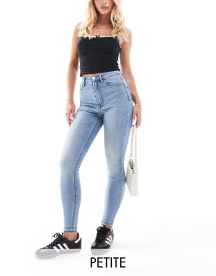 Stradivarius Petite - Jeans in Mittelblau mit engem Schnitt und superhohem Bund