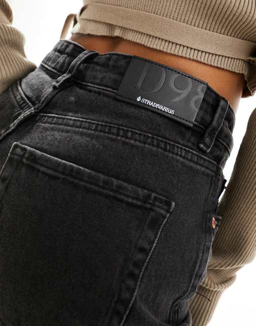 Stradivarius Petite - Jeans met rechte pijpen in zwarte wassing , 2 van 5