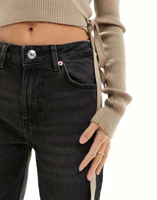 Stradivarius Petite - Jeans met rechte pijpen in zwarte wassing , 4 van 5
