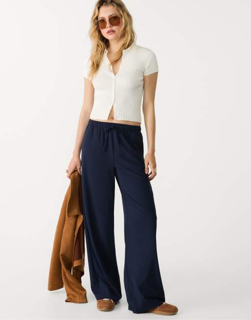 Stradivarius - Petite - Lange soepelvallende nette broek in donkerblauw