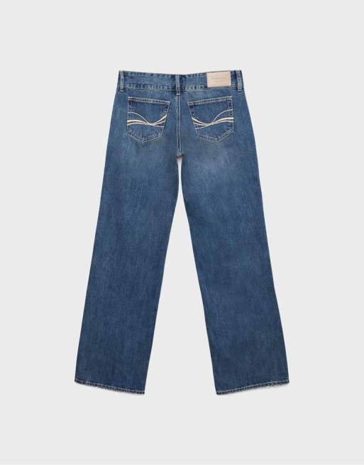 Stradivarius Petite lavtaljede jeans med lige ben og hammer-taljebånd i medium denimvask, 7 af 7