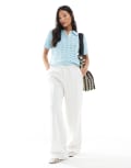 [Stradivarius] Stradivarius Petite linen blend pull on pants in white M WHITE