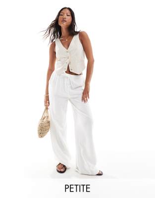 Petite linen look pull-on pants in white