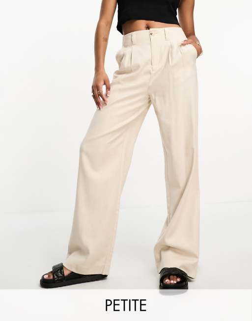 Stradivarius Petite linen mix wide leg pants in natural ASOS