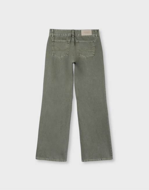 Stradivarius Petite Low-Rise Straight-Leg-Jeans mit Hammerbund in Khaki, 7 von 7