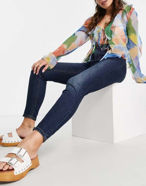 Stradivarius Petite – Mellanblå skinny jeans med superhög midja, 4 av 4