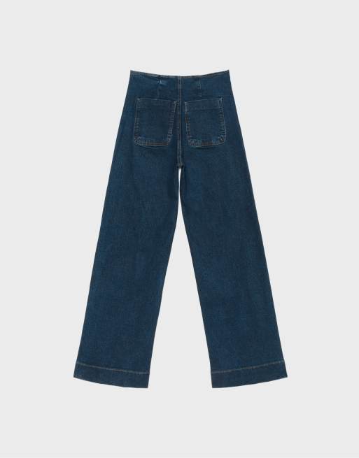 Stradivarius Petite minimalistiske jeans med lommer i mellemblå denim, 7 af 7