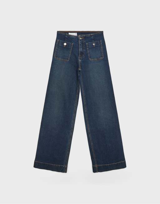 Stradivarius Petite minimalistiske jeans med lommer i mellemblå vask, 6 af 7