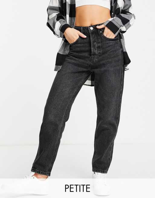 Stradivarius Petite slim mom jean with stretch in black - ShopStyle