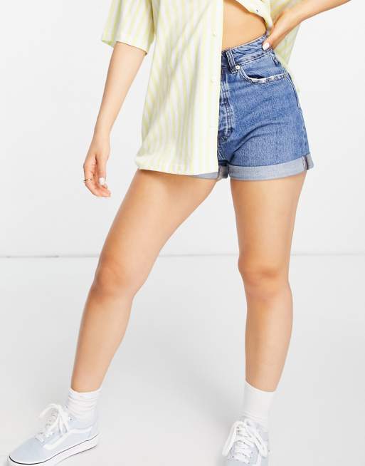 Stradivarius Petite mom short in medium wash, 3 of 4