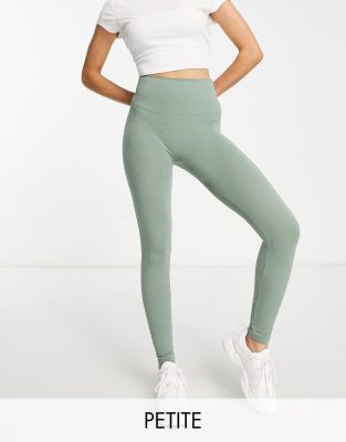 Stradivarius Petite - Nahtlose, gerippte Leggings in Olivgrün