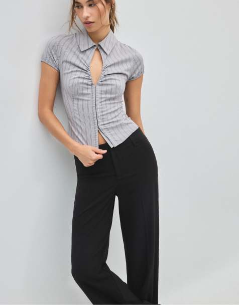 Stradivarius Petite nette slim-fit broek met rechte pijpen in zwart - view 1