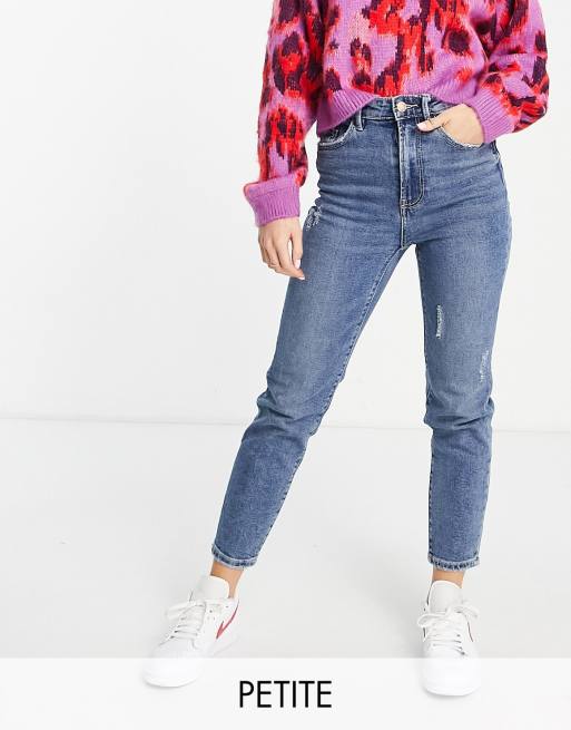 Stradivarius Petite – Niebieskie jeansy o dopasowanym kroju mom fit ze stretchem