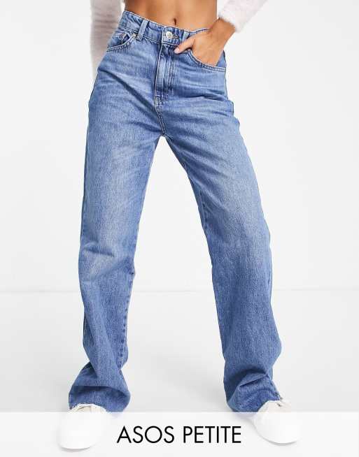 Stradivarius Petite – Niebieskie jeansy typu dad w stylu lat 90. 