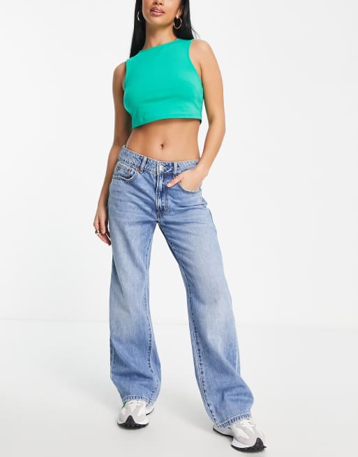 Stradivarius – Petite – Niebieskie jeansy z obniżonym stanem i prostymi nogawkami, 4 z 4