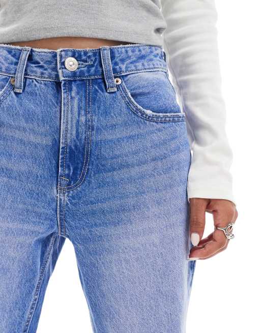 Stradivarius Petite – Niebieskie jeansy z szerokimi nogawkami i efektem sprania , 2 z 5