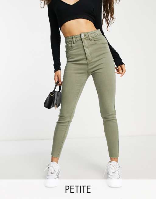 Stradivarius Petite – Obcisłe jeansy z bardzo wysokim stanem w kolorze khaki