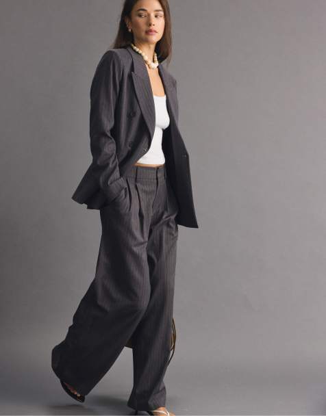 Stradivarius Petite pantalon large à rayures gris - view 1