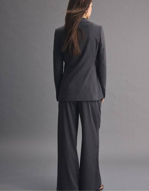Stradivarius Petite pantalon large à rayures gris, 3 de 7
