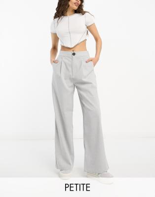 Stradivarius Petite tailored wide leg trouser in grey  - ASOS Price Checker