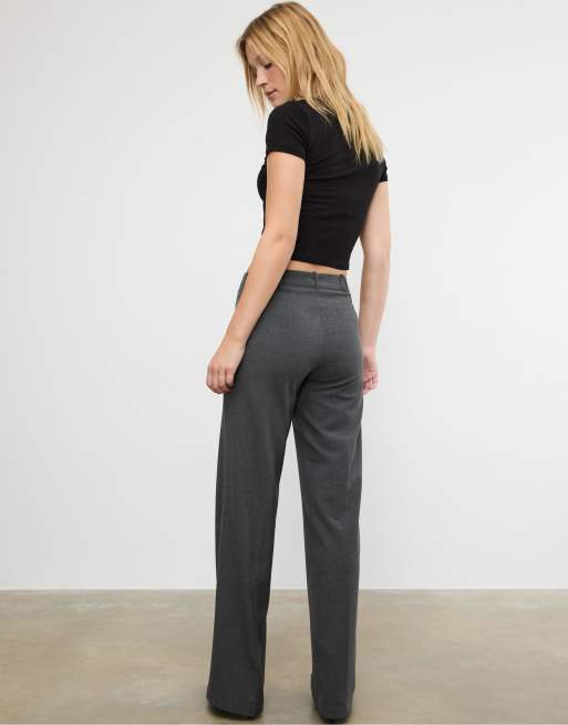 Stradivarius Petite pantaloni a gamba larga grigio scuro, 3 di 4