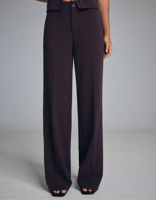 Stradivarius Petite pantaloni dritti slim fit eleganti in viola scuro, 2 di 7