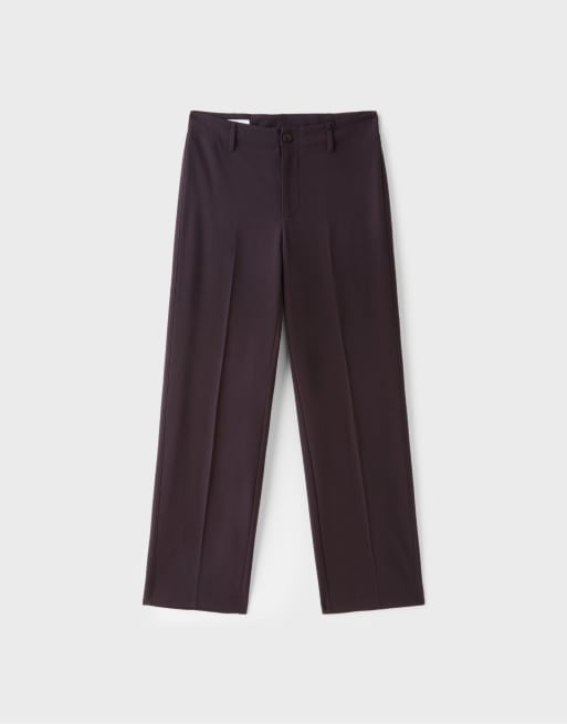 Stradivarius Petite pantaloni dritti slim fit eleganti in viola scuro, 6 di 7