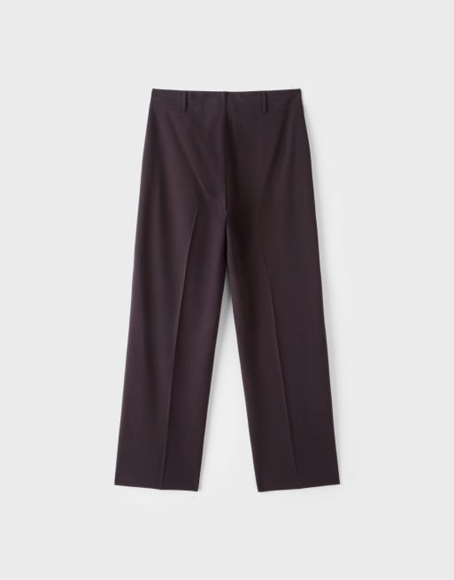 Stradivarius Petite pantaloni dritti slim fit eleganti in viola scuro, 7 di 7