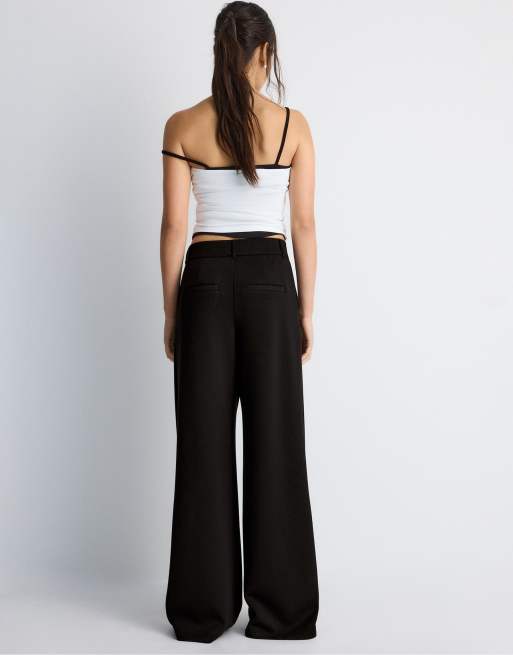 Stradivarius Petite - Pantaloni eleganti morbidi al tatto neri, 3 di 4