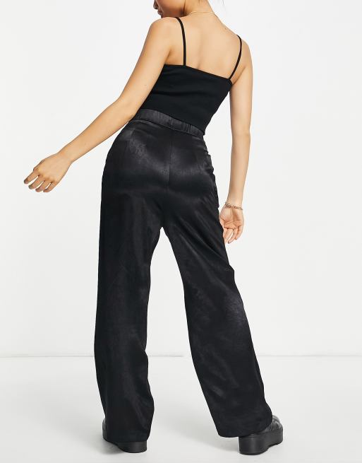 Stradivarius Petite satin pants in black