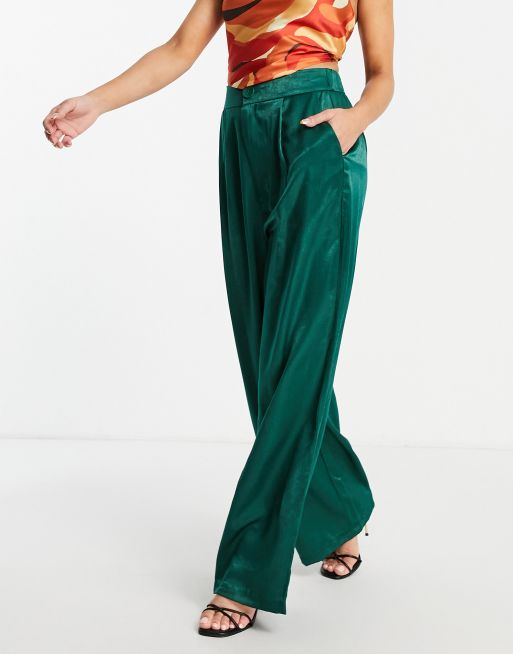 Stradivarius Petite satin pants in green ASOS