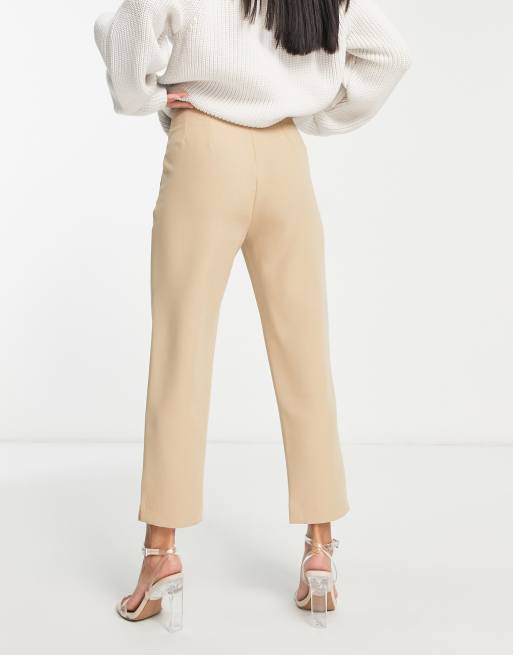 Stradivarius Petite – Schmal geschnittene Zigarettenhose in Beige, 2 von 4
