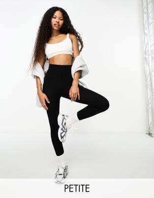 Stradivarius Petite Seamless Ribbed Leggings In Black In Black