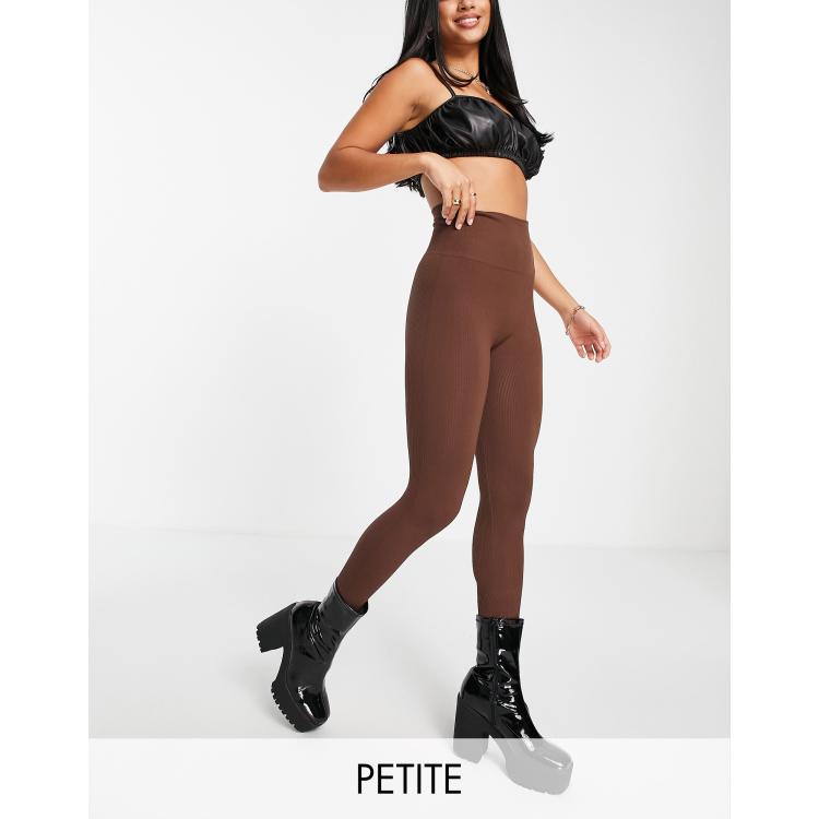 Dark Brown Ribbed Jersey High Waist Leggings