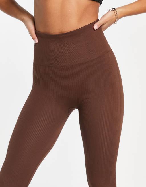 Chocolate Brown Textured High Waisted Leggings