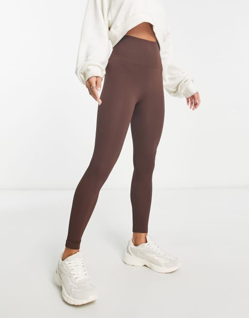 Stradivarius Seamless Ribbed Legging Short In Chocolate-Brown for