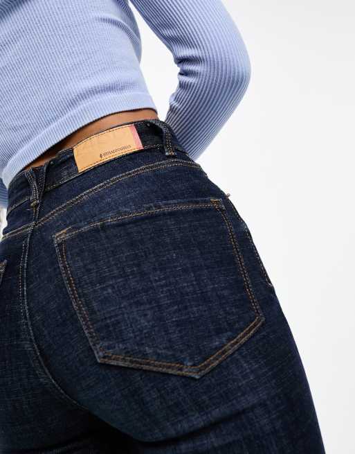 Stradivarius Petite - Skinny jeans met super hoge taille in donkerblauw, 3 van 5