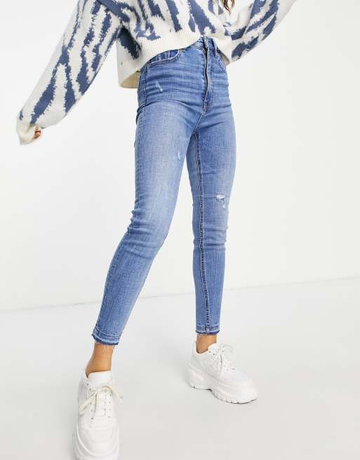 Stradivarius Petite - Skinny jeans met super hoge taille in lichtblauw, 4 van 4