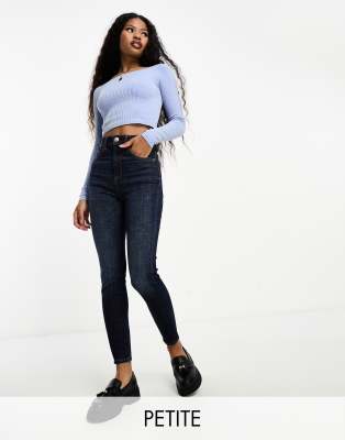 Stradivarius Petite - Skinny-Jeans mit superhohem Bund in Dunkelblau