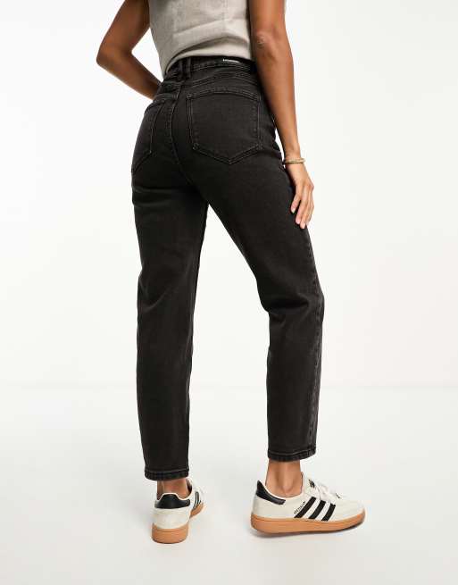 Stradivarius Petite slim mom jeans with stretch in black
